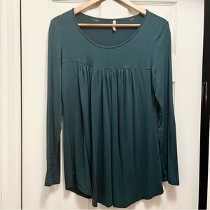 Dark Green Babydoll Tunic Top Long Sleeve Size L